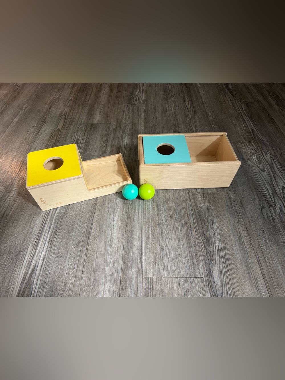 Wooden Ball Drop Learning Set - Yellow & Teal